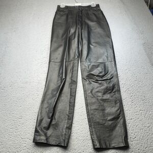 Vintage August Max Leather Pants Womens 8 Black Straight Leg High Rise Lined